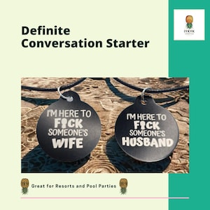 Set of two Swinger's Full Swap "I'm Here To F%#K your Husband/Wife" Necklace Pendants | Express Your Lifestyle comes with small black chain