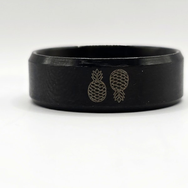 Swinger Black Ring With Double pineapple design stainless steel (customizable laser engraving)