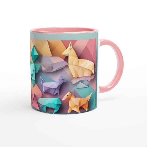 Tasse en Céramique de 330ml Animaux en Origami Pastel et Intérieur Rose 1