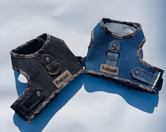 Dog harness, Denim dog harness, Small dog harness. Harness for iggy.