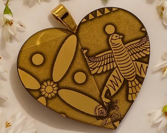 Gold Plated Persian Heart Pendant Necklace: Shahbaz & Sasanian Symbol