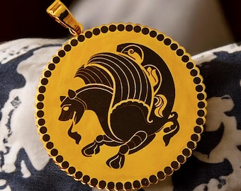 Simurgh Pendant: Gold Plated Persian Mythology Necklace