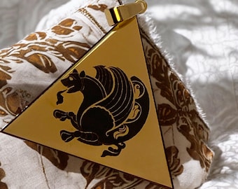 Simurgh Pendant Necklace: Gold Plated Persian Mythology Jewelry