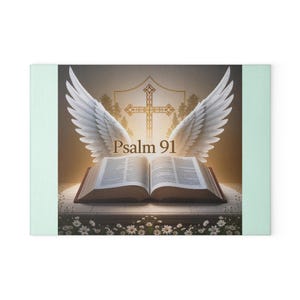 Tabla de cortar de vidrio con el Salmo 91 / Decoración con versículos religiosos