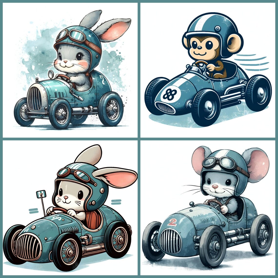 Retro F1 Animal Racers Art Prints (digital Download) - Etsy