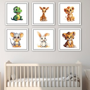 Cute Baby Animal Prints, Nursery Decor, Set of 6, Safari Animals, Printable Wall Art, Wall Art. Kawaii Animals. Nursery Art, nursery prints