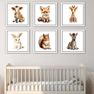 Cute Baby Animal Prints, Nursery Decor, Set of 6, Safari Animals, Printable Wall Art, Wall Art. Kawaii Animals. Nursery art, nursery prints