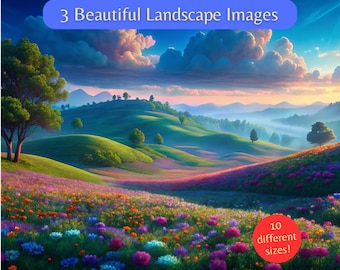 Landscape prints, set of 3, sunset prints, sunset wall art, landscape prints, mountain painting, landscape wall art, nature prints, wall art