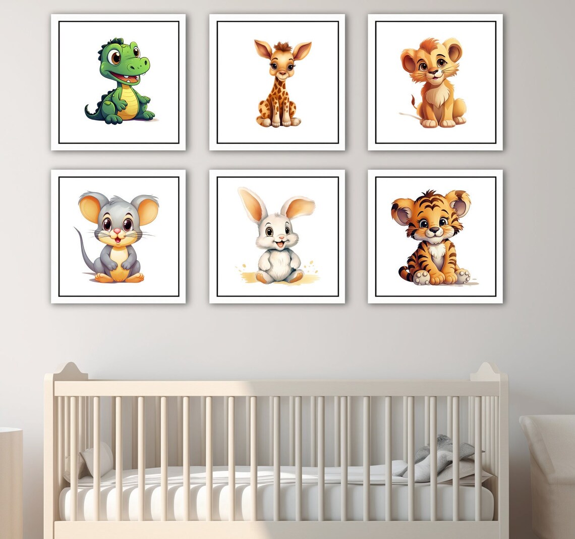 Cute Baby Animal Prints, Nursery Decor, Set of 6, Safari Animals ...