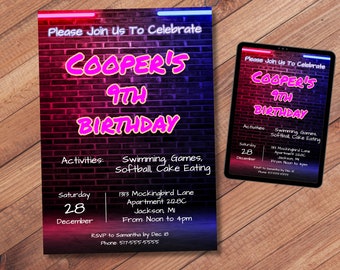 Invitación de cumpleaños para niños, invitación de cumpleaños de ladrillo, invitación colorida, fiesta de cumpleaños divertida, invitación de cumpleaños para niños, invitación editable