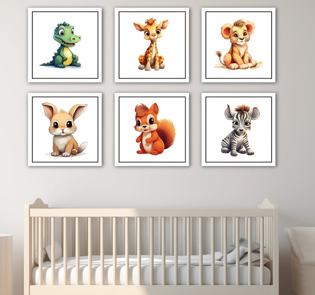 Cute Baby Animal Prints, Nursery Decor, Set of 6, Safari Animals ...