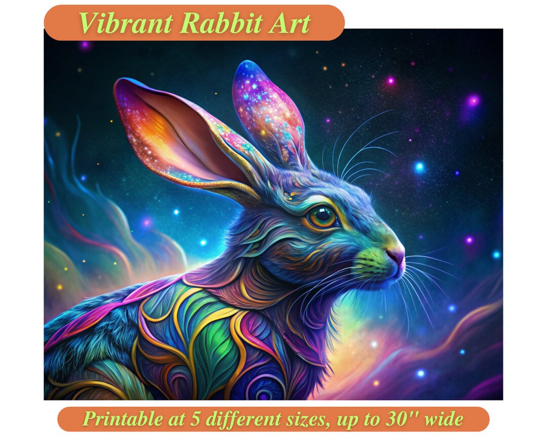 Vibrant Rabbit Print, for Room Decor, Printable Animal, Animal Poster ...