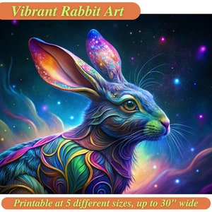 Vibrant rabbit print, for room decor, printable animal, animal poster, rabbit print, rabbit wall art, rabbit poster, maximalist decor, art