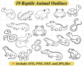 Reptile Outlines, Coloring SVG Clipart, Kid Party Coloring Activity, Svg Dxf Png Jpg, Clipart Stamp, Turtle Snake Lizard Frog Alligator