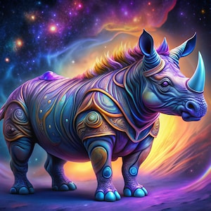 Vibrant rhino print, for room decor, safari animal print, animal poster, rhino print, rhino wall art, rhino poster, maximalist decor, art