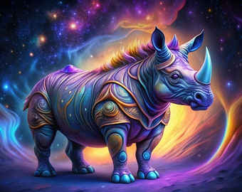 Vibrant rhino print, for room decor, safari animal print, animal poster, rhino print, rhino wall art, rhino poster, maximalist decor, art