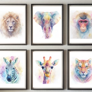 Safari Animal Prints, Watercolor Prints, Set of 6, Safari Nursery Decor. Safari Wall Art, Watercolor Wall Art, Boho Nursery Wall Art