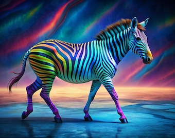 Vibrant zebra print, for room decor, safari animal print, animal poster, zebra print, zebra wall art, zebra poster, maximalist decor, art