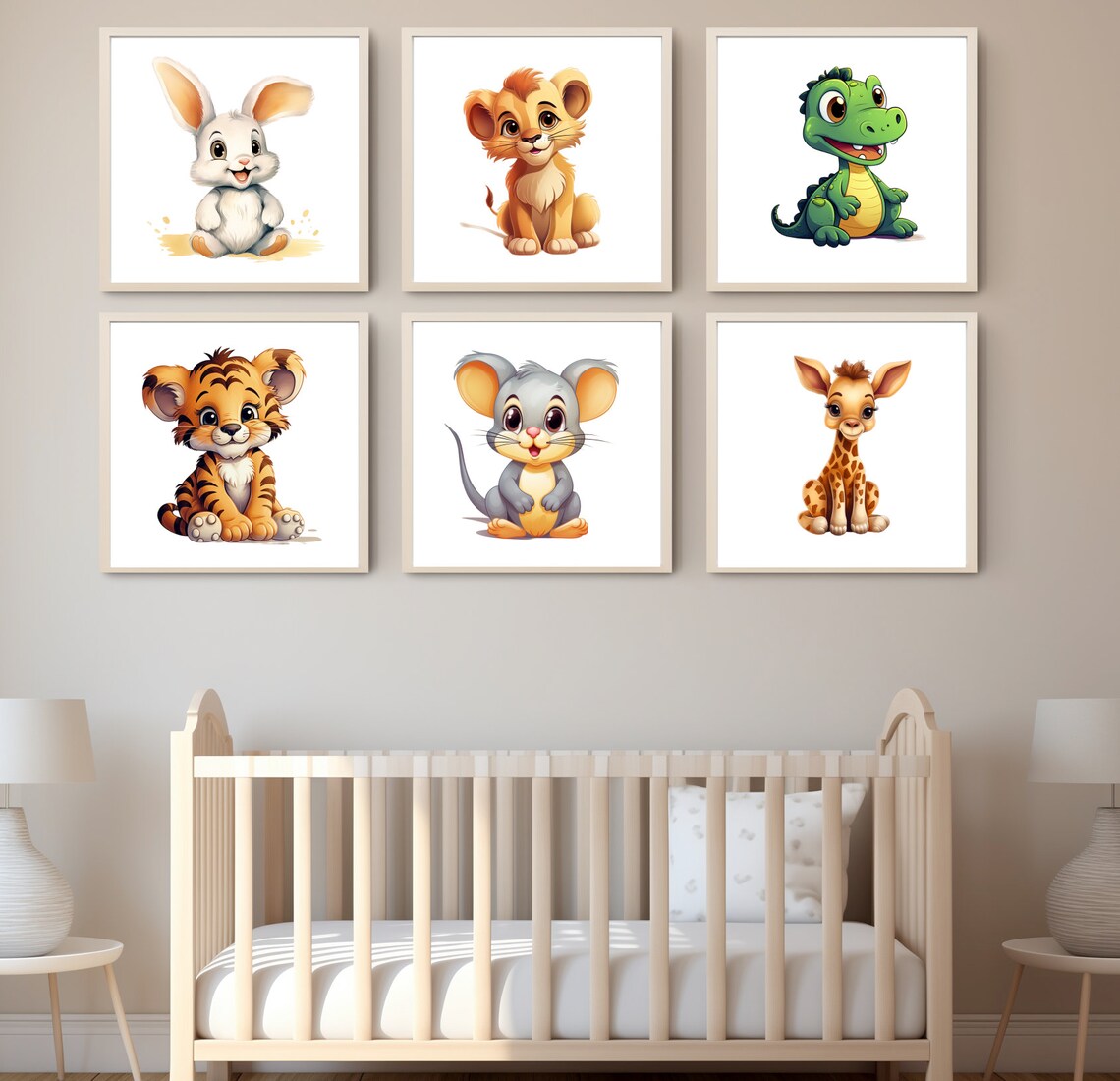 Cute Baby Animal Prints, Nursery Decor, Set of 6, Safari Animals ...