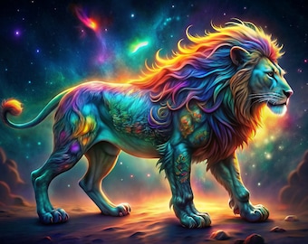 Vibrant lion print, for room decor, safari animal print, animal poster, lion print, lion wall art, lion poster, maximalist decor, wall art
