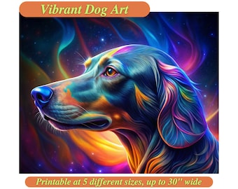 Vibrant dog print, for room decor, printable animal, animal poster, dog print, dog wall art, dog poster, maximalist decor, neon colors