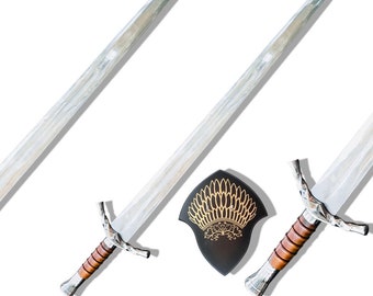 Herr des Rings Boromir-Schwert, Langschwert aus Kohlenstoffstahl mit Lederscheide und Wandplakette, Fantasy-Cosplay-Schwert, Übungsschwert