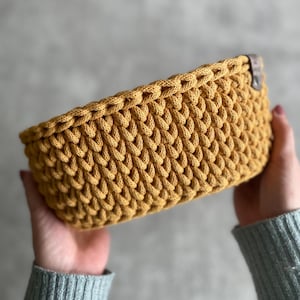 Crochet basket with wooden base, oval, practical gift idea, crocheted baskets, storage basket, gift basket, gift baskets, crochet basket image 5