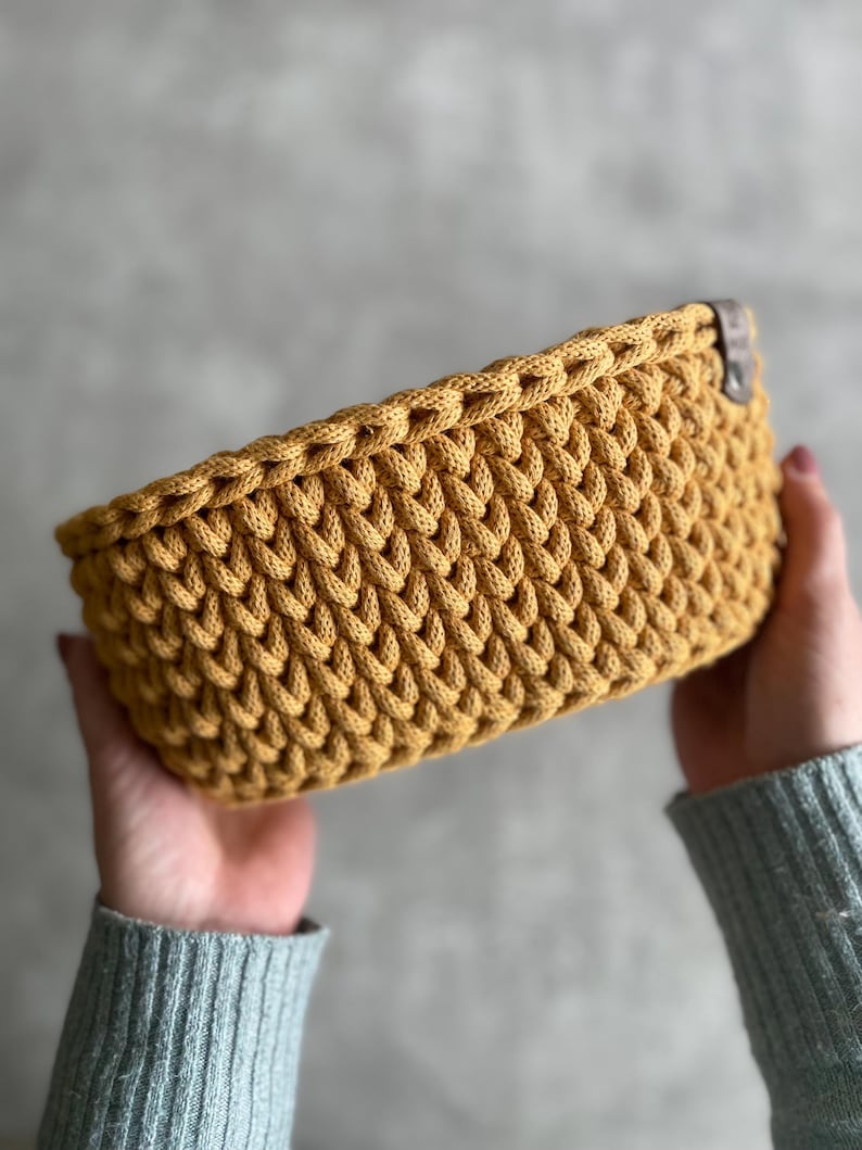 Crochet basket with wooden base, oval, practical gift idea, crocheted baskets, storage basket, gift basket, gift baskets, crochet basket image 5