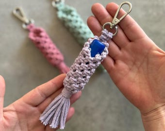 Macrame lipstick holder, lip balm holder, personalized gifts, macrame keychain, gift idea