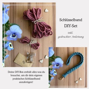 DIY-Set Schlüsselband inkl. gedruckter Anleitung, 7-teilige Makramee DIY-Box zum Selbermachen, Schlüsselanhänger in Wunschfarben (45-55 cm)