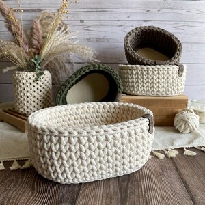 Crochet basket with wooden base, oval, practical gift idea, crocheted baskets, storage basket, gift basket, gift baskets, crochet basket image 11