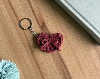 Crocheted heart keychains, crochet hearts, bag charms, heart pendants, available in many enchanting colors