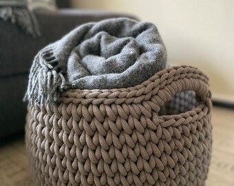 Xxl crochet basket for the cozy home, utensil holder, large basket for stuffed animals, blankets, toys, available in many colors