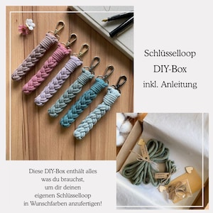 DIY-Set Schlüsselloop inkl. gedruckter Anleitung, 7-teilige Makramee Schlüsselanhänger DIY-Box, Schlüsselband, Geschenkidee in Wunschfarbe