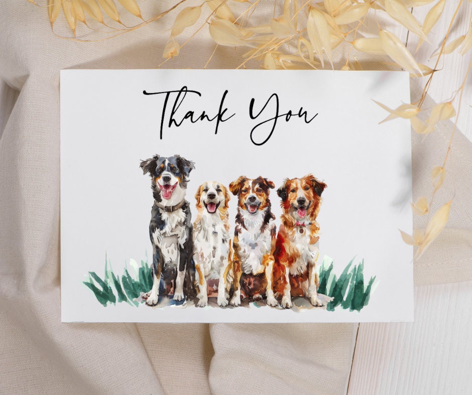 4.25x5.5 Cute Dog Themed Thank You Card Etsy