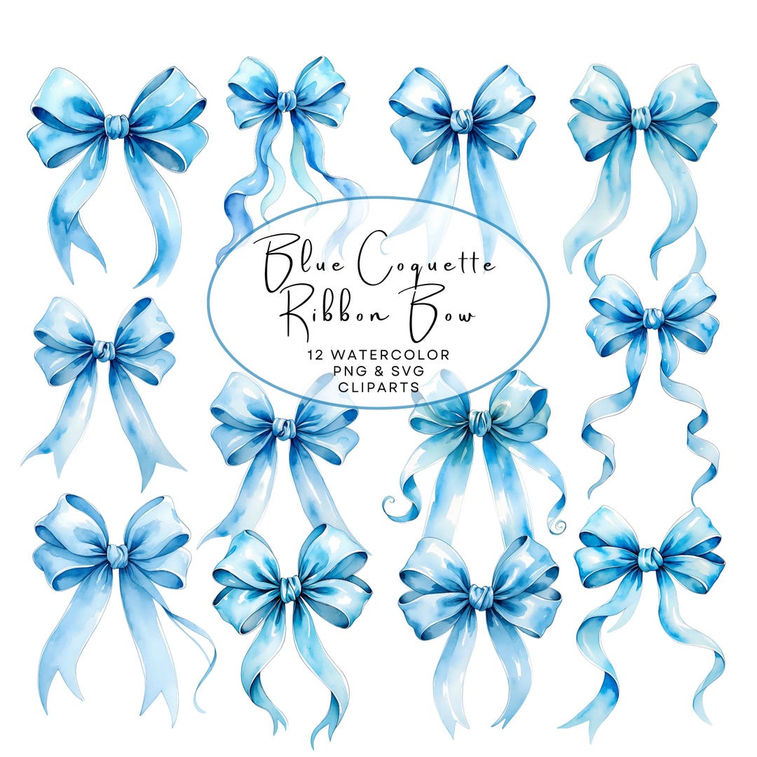 Blue Coquette Ribbon Bow Clipart, Cute Ribbon Bow in Soft Blue Colors ...