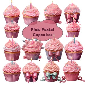 14 Pink Pastel Cupcake Clipart Collection, Digital Download for SVG & PNG Formats, Digital Cupcake Clipart, Dessert Crafting Clipart Files