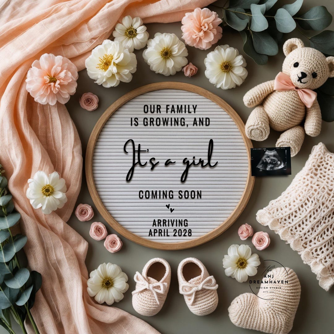 Baby Pregnancy Announcement Template, Social Media Announce, Teddy Bear ...