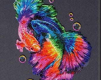 Bead Embroidery Kit DIY On Stamped Art Canvas Fishes - Abris Art AB-822 Rainbow dance 29x41cm/11.42x16.14"