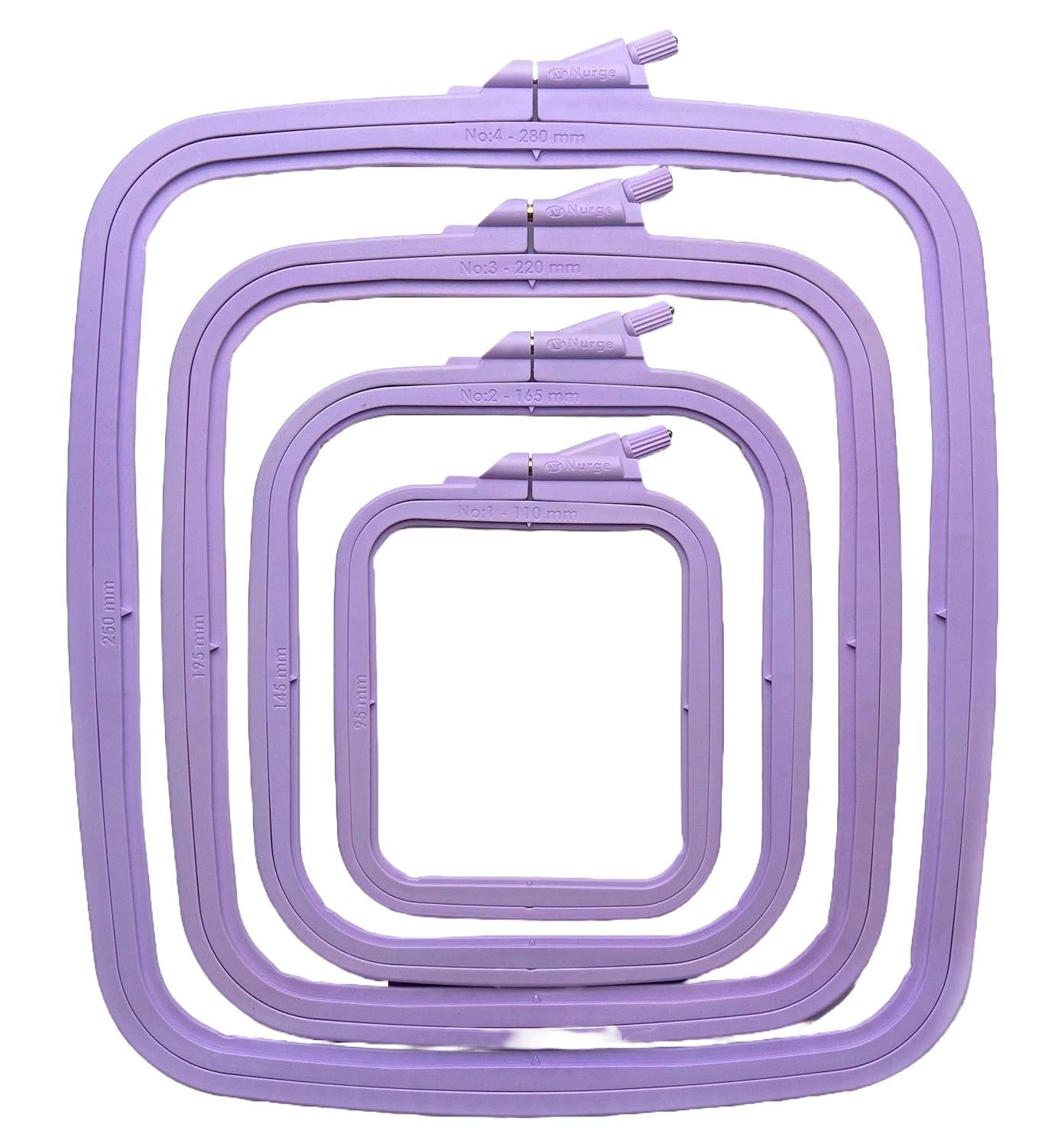 Nurge Quadratischer Stickrahmen Set 4-teilig Kunststoff Anthrazit – Kreuzstich Rahmen Größen 9,5x11 Cm Bis 25x28 Cm