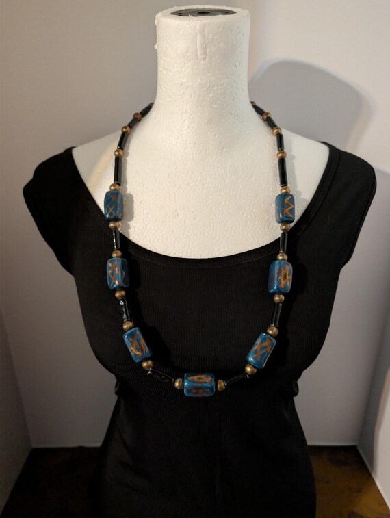 Afrocentric Necklace Ghana Glass Beads & Brass Spacers.