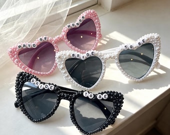 Gafas de sol personalizadas para la futura novia, gafas de sol para la novia, gafas de sol de perlas para la novia, gafas de sol de corazón para la novia, despedida de soltera, gafas de sol para la despedida de soltera