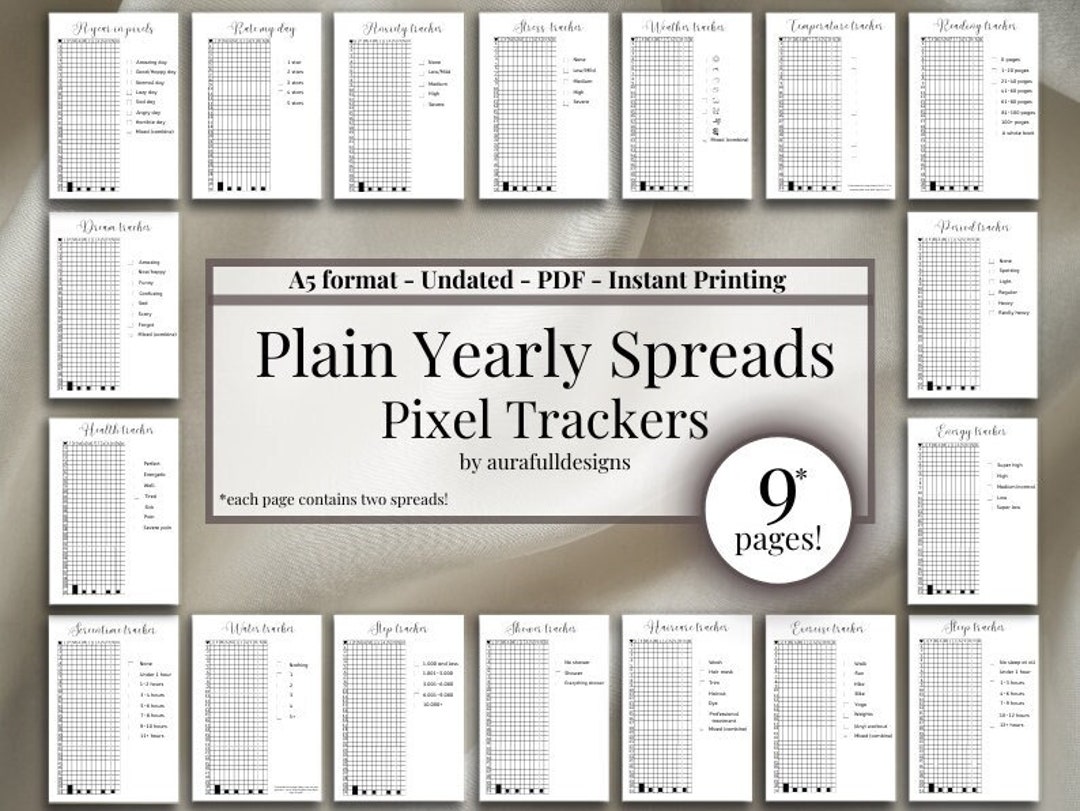 Undated Yearly Pixel Trackers Bundle Value Pack Bullet Journal ...
