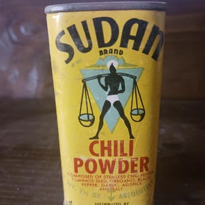 Vintage grüne Chilipulver-Dose aus demzunft - 1940er-50er Jahre Litho-Gewürzdose, Wesco Foods Cincinnati OH