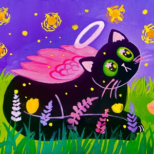 Black cat Angel Print