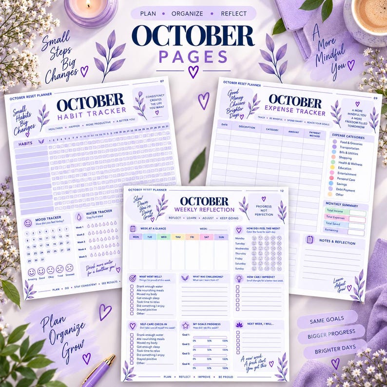 October Reset Planner Printable, Habit Tracker, Self Care Planner ...