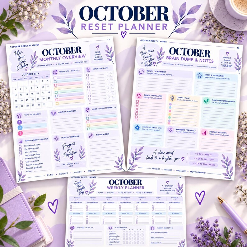 October Reset Planner Printable, Habit Tracker, Self Care Planner ...