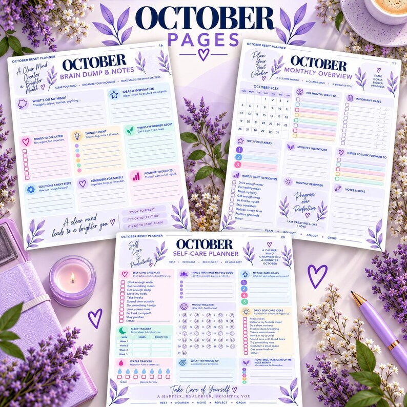 October Reset Planner Printable, Habit Tracker, Self Care Planner ...