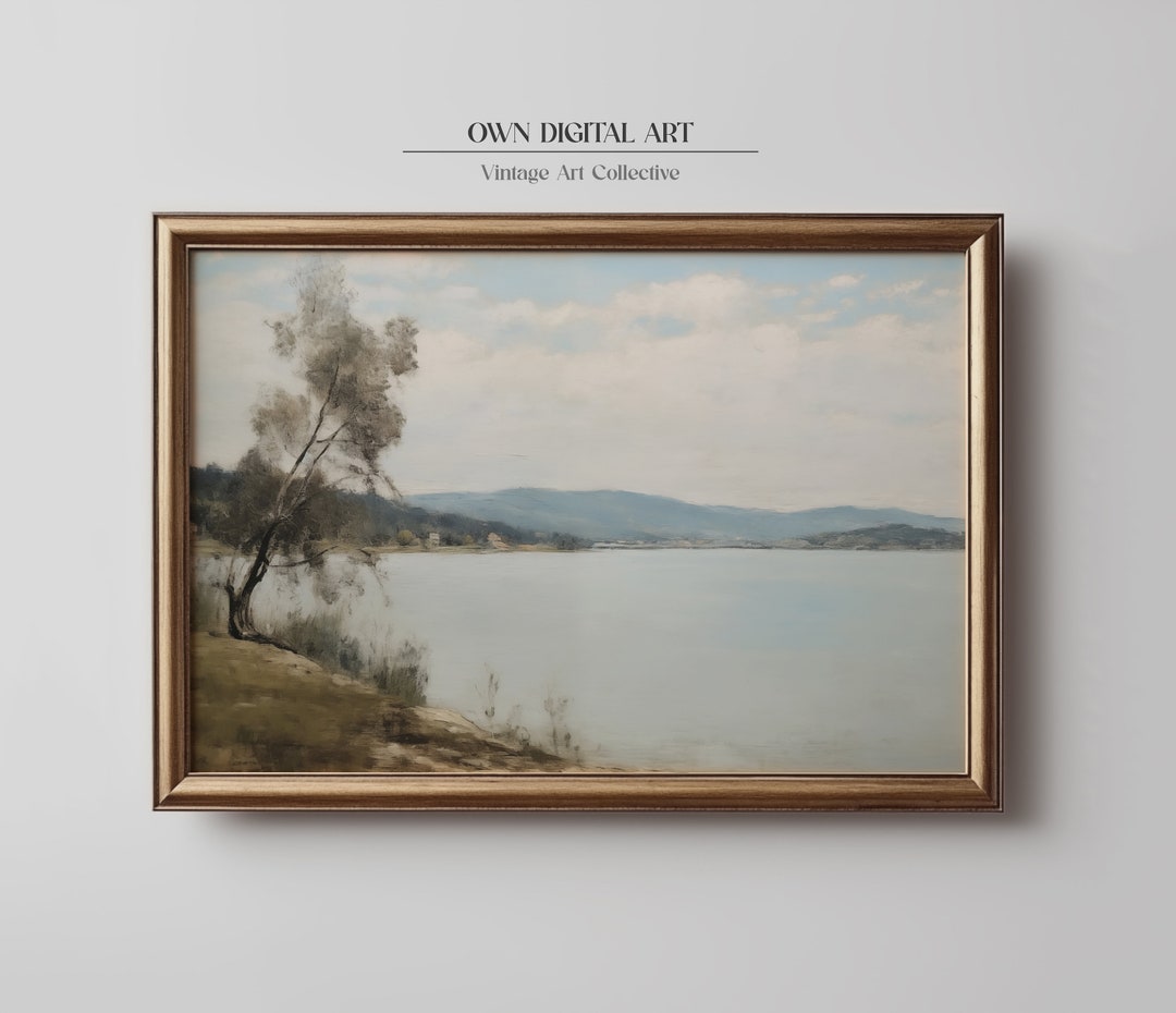 Vintage Lake Landscape Printable Oil Painting | Antique Art Print ...