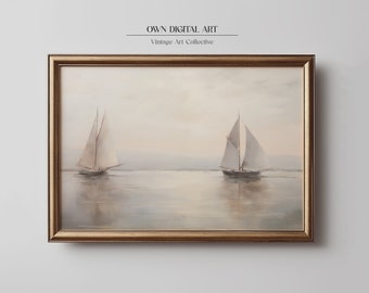 Nautical Printable Vintage Painting | Antique Sailing Art Print | Boat Wall Art | Digital Download | A011
